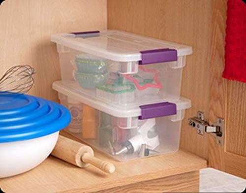 Sterilite 17511712 6 Quart Clearview Latch Storage Container with Plum Handles