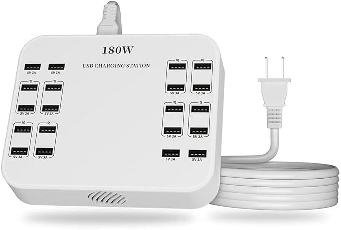 USB Charger Station 20 Ports, 180W Desktop Multi Port Charging Hub,20 Ports USB Charger for Multi Devices Compatible with iPhone/Huawei/LG/Google Pixel/Tablet/Other Devices