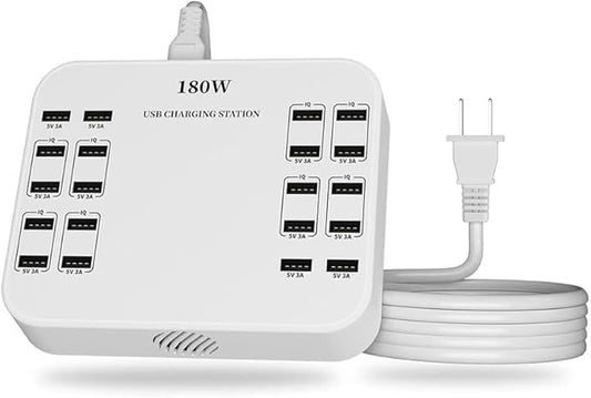 USB Charger Station 20 Ports, 180W Desktop Multi Port Charging Hub,20 Ports USB Charger for Multi Devices Compatible with iPhone/Huawei/LG/Google Pixel/Tablet/Other Devices