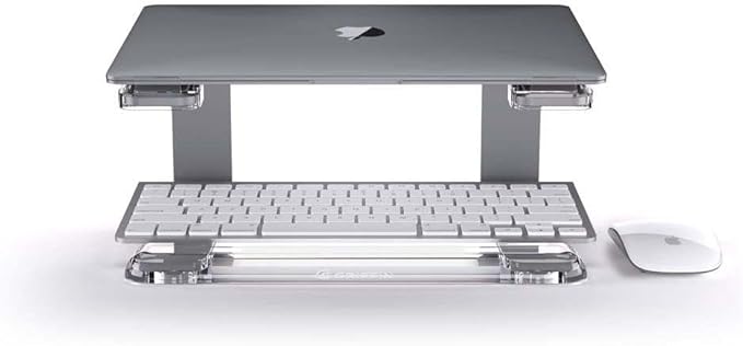 Griffin Elevator Laptop Stand - Ergonomic Computer Riser & Laptop Mount Made of Sturdy Brushed Aluminum - Supports Posture & Elevates Workspace with a Minimal Design, Space Grey Clear (2.5 Oz)