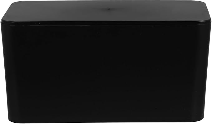 Cable Management Box Cord Organizer for Home Office, Compact Black Plastic Power Strip Cord Hides Box with Lid for Desk and Electronics Storage