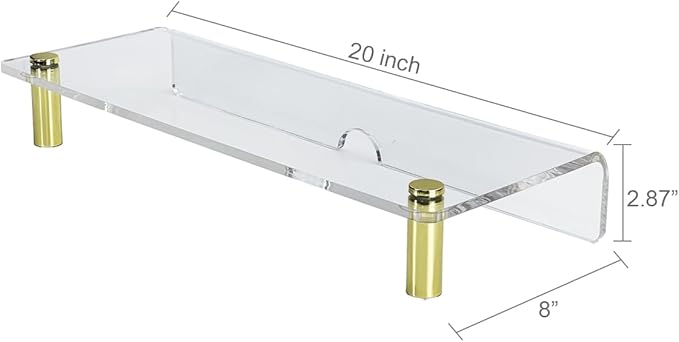 pbf PHOTO BOOTH FRAMES Clear Acrylic Monitor Stand Riser, 20 x 8 x 2.87 inches, Gold Posts