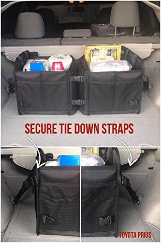 Tuff Viking Convertible Large 3 Compartment SUV Trunk Organizer | Truck Bed Organizer with Cover for Trucks, Cars, SUVs and Groceries. PATENTED (4-in-1 with Cover, Black)