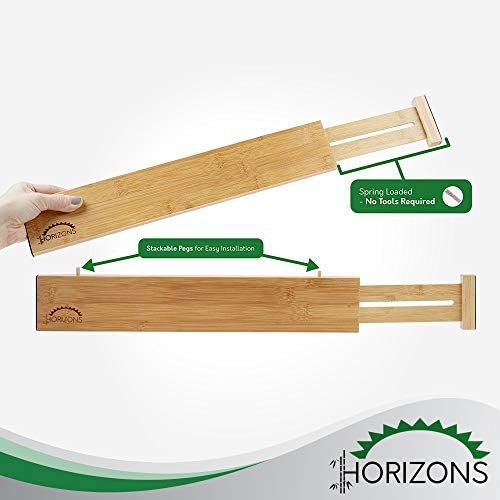 Bamboo Drawer Dividers (Set of 6) - Kitchen Drawer Organizers - Spring Adjustable, Expandable & Stackable Deep Drawers Organizer - Best for Kitchen Utensils, Silverware, Desk, Clothes Dresser Divider