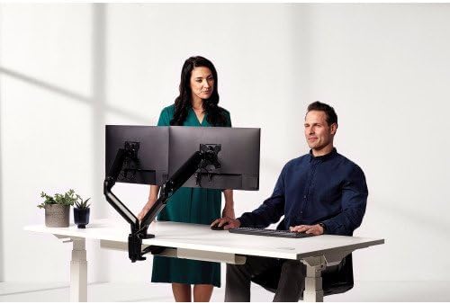 Fellowes Platinum Series Dual Monitor Arm for 40-Inch Monitors, Full Motion, 360° Rotation, VESA Mount with Grommet or Clamp, USB Ports, Ergonomic, Black, 8042501