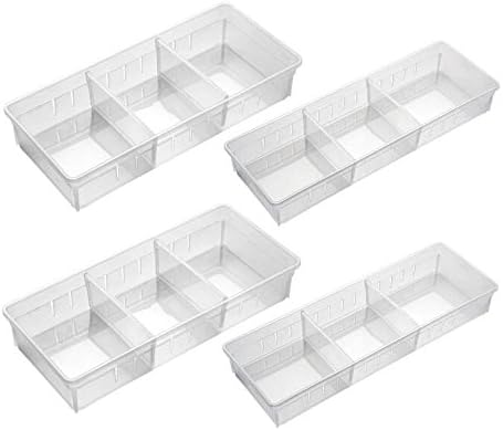 Chris.W Desk Drawer Organizer Tray with Adjustable Dividers, Multi-Drawers for Makeups, Utensil, Pens, Flatware and Junks - Set of 4 (2 Large + 2 Small) 10.24 Inch Length