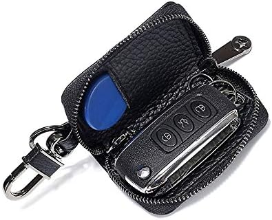 Leather Key Case Holder Auto Key Chain Protector Cover Zipper Bag Remote Fob for Car