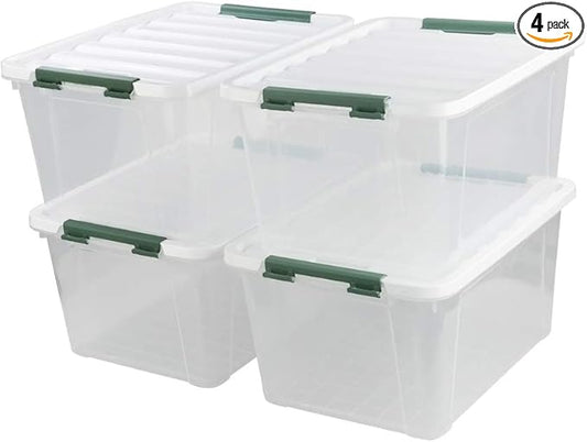 Gloreen 20 Quart Clear Storage Bins with Lid and Handle, Multipurpose Stackable Plastic Storage Latches Box/Containers,set of 4