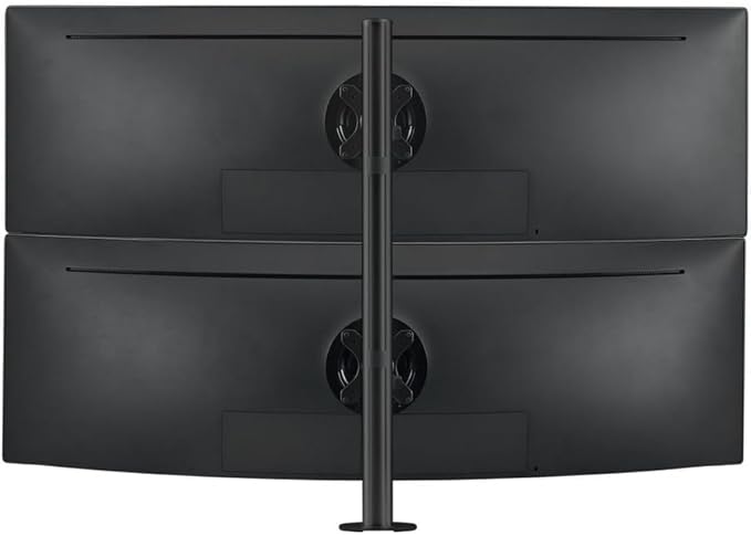 Atdec AWMS-2-LTH75-H-B Dual Stack Heavy Monitor Desk Mount - Flat and Curved up to 49in - VESA 75x75, 100x100 - Tool-Free Adjustable Monitor Height, tilt, pan - Quick Display Release, Black
