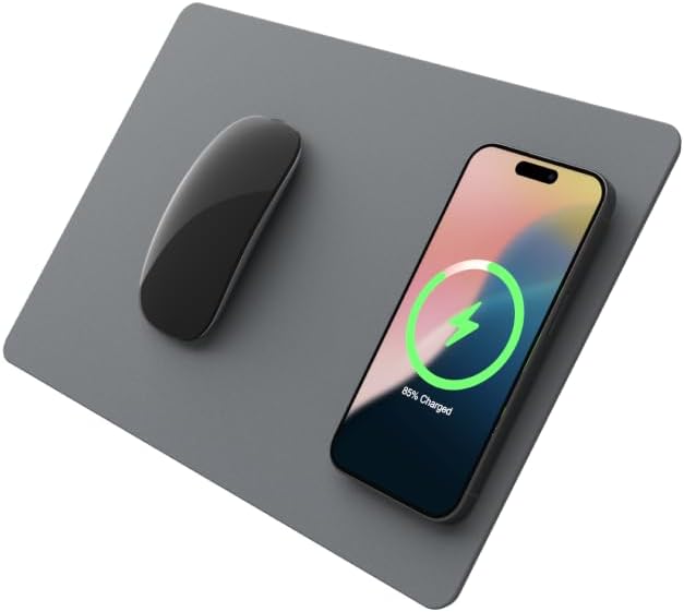 POUT H3 Wireless Charging Mouse Pad ??Qi-Enabled Fast Charger Built into Sleek Desk Mat, Compatible with Phones, Earbuds & More(Dust Gray)