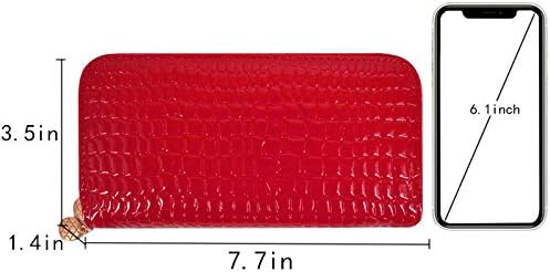 Women Patent leather Handbag Wallet Money Coin Purse Card ID Organizer Double Zip Around Red