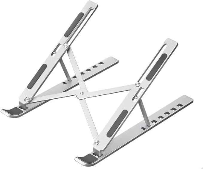 Adjustable Laptop Stand for Desk ??Aluminum Foldable Riser for 10??7.3" Laptops, Tablets & Phones ??Portable Ergonomic Cooling Stand for Remote Work, Home Office, Travel (Silver)