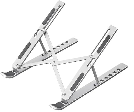 Adjustable Laptop Stand for Desk ??Aluminum Foldable Riser for 10??7.3" Laptops, Tablets & Phones ??Portable Ergonomic Cooling Stand for Remote Work, Home Office, Travel (Silver)