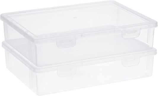 BTSKY Clear Plastic Storage Box with Flap Lid, Multipurpose Craft Organizers and Storage Box Art Supply Storage Organizer Plastic Sewing Box for Beads Pencils Notebooks, 2 Pack Small