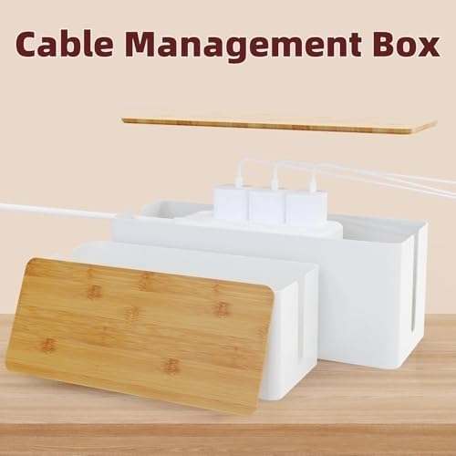 Cable Management Box,Wooden Style Large Cable Organizer Box for Office and Home,Cable Organizer Box with Proof Lock for Baby-Pets,Wood Lid（White,1 Pack