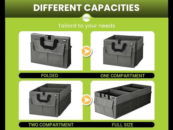 MIU COLOR Trunk Organizer for Car, 12 Pockets Sturdy Car Organizer for SUV, Non-Slip Bottom, Folded Trunk Storage Organizer for Sedans, Van, Jeep, Grocery, Large 3 Compartments, Dark Gray 32"×13"×10"