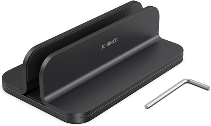 JOKItech Aluminum Laptop Vertical Stand Organizer, Sturdy Laptop Computer Holder Desktop Stand Compatible with new Retina Apple MacBook Pro/Air/Neo, Mac mini & iPad Pro - Black