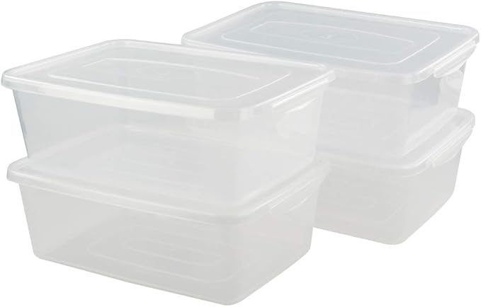 Jekiyo Clear Plastic Storage Bin, 14 Quart Latching Box Container with Lid, 4 Packs