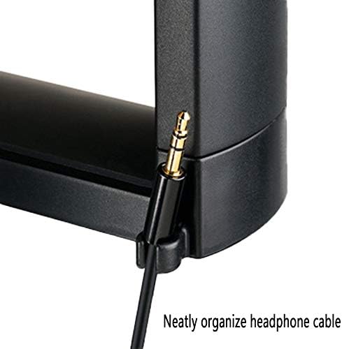 HDW Headphone Stand Holder Mount,Gaming Headset Hanger with Earphone Cable Clip Organizer,Under Desk Headphones Hook with Adjustable 360 Degree Rotation Clamp Black