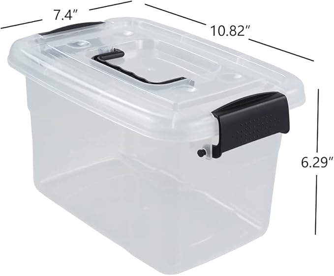 5.5 Quart Clear Small Plastic Storage Box, Latch Storage Bin, 6 Packs