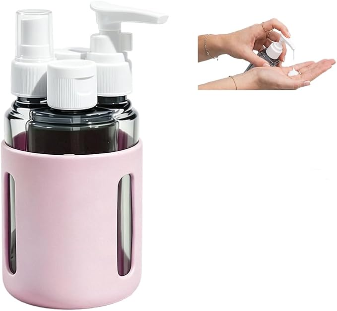 4 in 1 Travel Dispenser Bottles – 2026 New Leak Proof Portable Dispenser Bottle Set for Shampoo, Conditioner, Lotion & Cream, 4pcs 60ml Travel Dispensers for Vacation & Business (Pink)