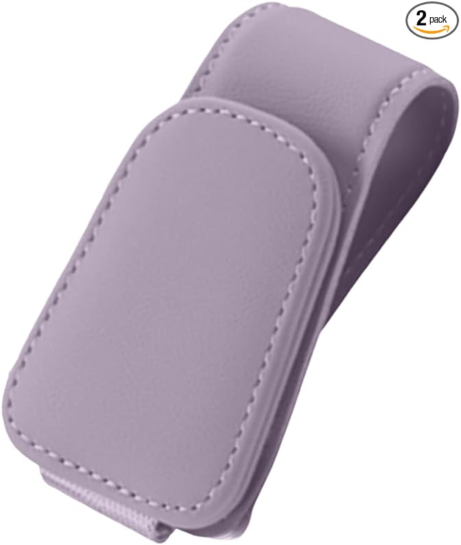 2 Pack Magnetic Leather Sunglass Holder, Eyeglass Hanger Clip for Car Sun Visor, Suitable for Different Size Eyeglasses (Purple, 2 Pack)