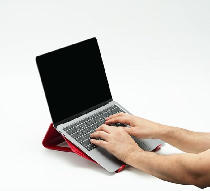 NUMIN Facet Laptop Stand Red | Laptop Tabletop Stand | Sturdy Rust Free Metal and Wood Design | Anti Slip leatherite Surface | Compatible for MacBook, HP, Dell, Lenovo