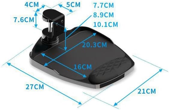 Clamp-on Mouse Tray Under Desk Adjustable Clamp Rotating Wrist Mouse Extended Holder for Desks Computer Platform Tray Padding Arm Rest Pad Black