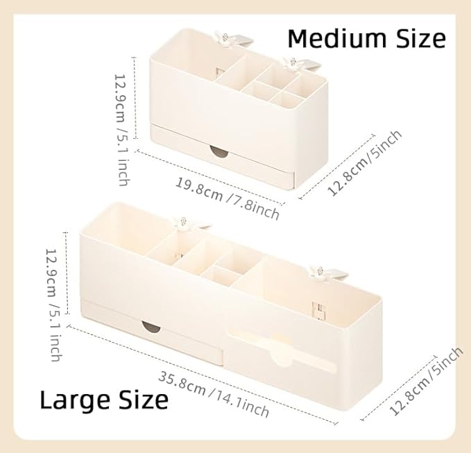Desk Side Storage Organizer, Desk Cup Holder, No Drill Pen/Pencil/Phone Holder with Hanging Under Table, Clamp On Desktop Side, Stationery Organization Accessories for Home Office(M-size)