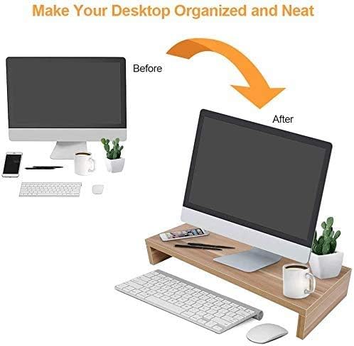 Monitor Riser 1 Layer Multi-Function Wooden Monitor Stand Tv Computer High Bracket Desktop Base Heightening Rack (Wooden Color)