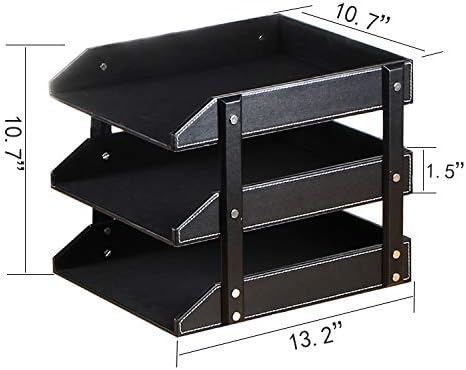 Leather File Trays for Desk Stackable,3-Tier Document Letter Tray,Office Desktop Organizers and Accessories for Folders Stationery Bills Magazine Newspaper (Black)
