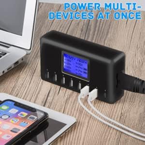 60W 12A 8-Port USB Charging Station - Multi Port USB Hub Charger - Compact Size LCD Display - Compatible with iPhone iPad Samsung Kindle Tablet Bluetooth Earbuds and More