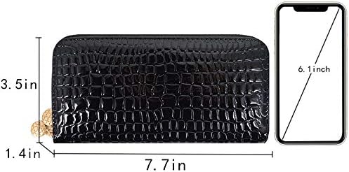 Women Patent leather Handbag Wallet Money Coin Purse Card ID Organizer Double Zip Around Black
