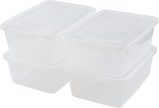 4-pack Clear Plastic Latching Storage Box Tote Bins with Lids, 14 Quarts