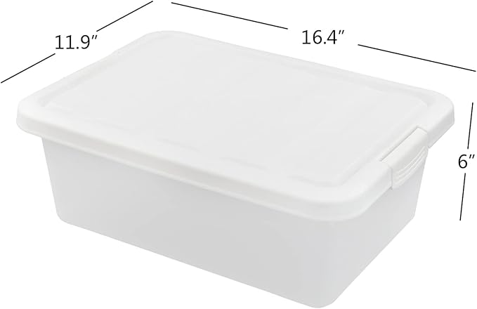 14 Quart Clear Storage Box, Underbed Plastic Latch Box with White Lids, 2-Pack