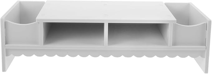 STOBOK Monitor Stand with Drawer Laptop PC Monitor Riser Rack Holder Desk Organizer Tabletop Storage Cabinet Wooden White