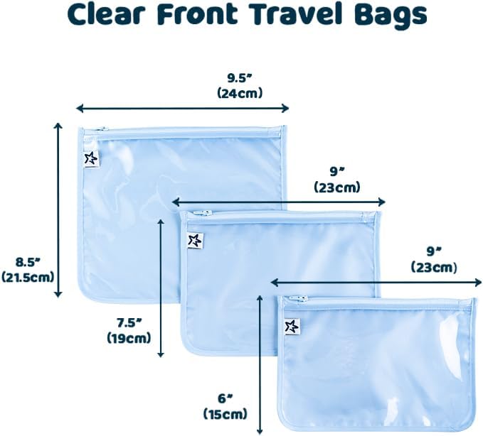 Tiny Twinkle Diaper Bag Organizing Pouches|3 Pack Mess-Proof Clear Front Travel Organizer Bags&TSA Approved Toiletry Bag Set for Baby and Mom Essentials