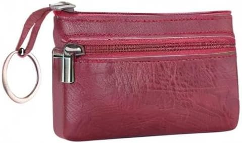 Genuine Leather Coin Purse, Small Coin Pouch for Men Women, Cash Change Wallet Key Holder Money Pouch with Key Ring, Zipper Storage Bag Coin Organizer
