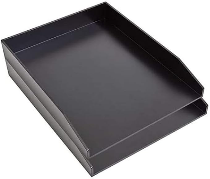 Staples Front‑Load Stackable Plastic Letter Tray, Black, 2‑Pack – Desktop Paper Organizer for Office Files & Documents