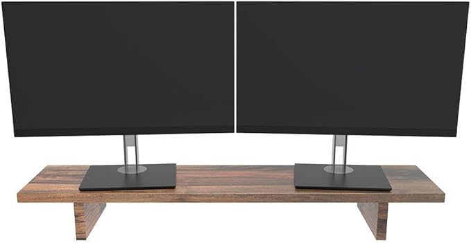 Desky Minimal Monitor Stand – Ergonomic Wood Riser for Single or Dual Monitors, Desk Shelf Organizer to Elevate Screen Height – Natural Walnut Hardwood