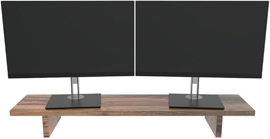 Desky Minimal Monitor Stand – Ergonomic Wood Riser for Single or Dual Monitors, Desk Shelf Organizer to Elevate Screen Height – Natural Walnut Hardwood