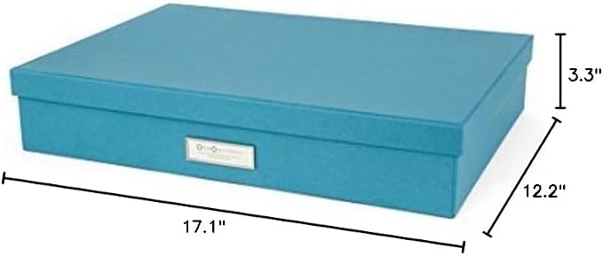 Bigso Sverker Fiberboard Legal and Art Storage Box | Scrapbook Storage Box for Loose Papers and More | Durable Document Boxes with Lid and Metal Label Holder | 17.1’’ x 12.2’’ x 3.3’’ | Turquoise