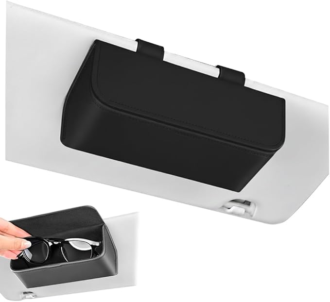 Car Sunglass Holder-Leather Magnetic Large Glasses Case,One-Handed Eyeglass Clip,Universal Auto Sun Visor Accessories