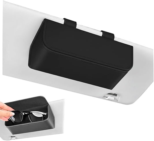 Car Sunglass Holder-Leather Magnetic Large Glasses Case,One-Handed Eyeglass Clip,Universal Auto Sun Visor Accessories