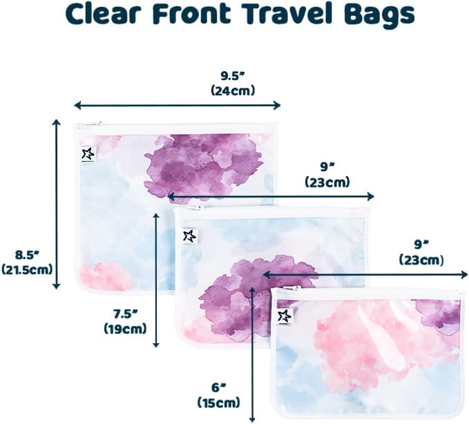 Tiny Twinkle Diaper Bag Organizing Pouches|3 Pack Mess-Proof Clear Front Travel Organizer Bags&TSA Approved Toiletry Bag Set for Baby and Mom Essentials