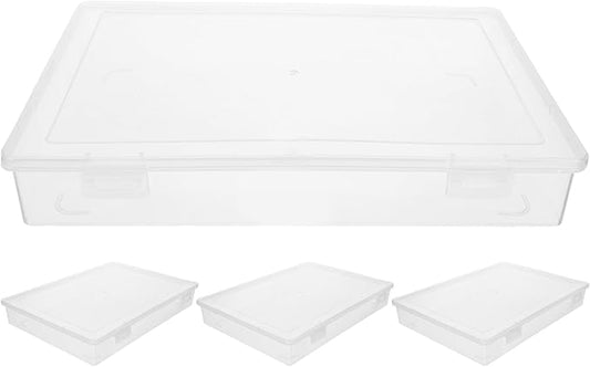 4pcs A4 Plastic Paper Organizer Box: Stackable Transparent File Box for Desktop, Clear Document Holder with Buckle and Lid for Workstation School Home