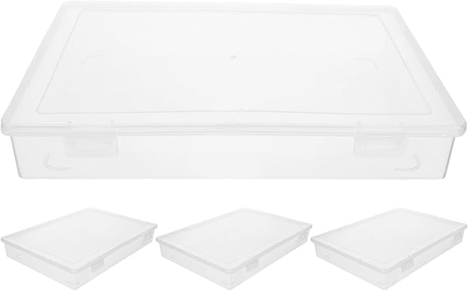 4pcs A4 Paper Storage Boxes: Clear Document Plastic Case for File Projects, Stackable Paper Organizer Box with Lid and Snap for Document File Magazine