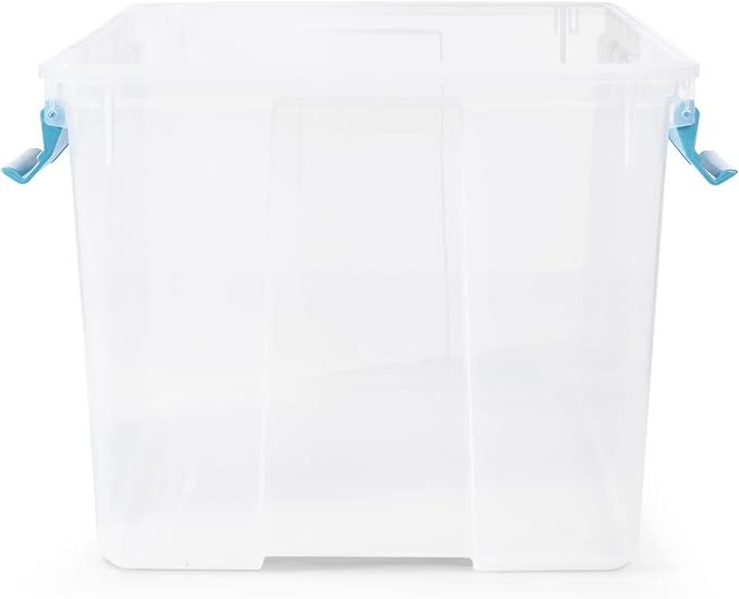 Sterilite 54 Qt Gasket Box, Stackable Storage Bin with Latching Lid and Tight Seal, Plastic Container to Organize Basement, Clear Base and Lid, 1-Pack