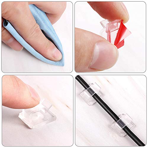 Blulu 100 Pcs Adhesive Cable Wire Clips, Outdoor Light Clips, Cord Management Wire Organizer Cord Holder for Holiday String Lights, Under Desk, Car, Wall, TV PC Ethernet Cable(Small,Clear)