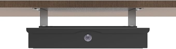 Under Desk Drawer Sliding Out Attachment with Shell, 15.6" x 10" x 5.07" Pull Out Lockable Drawer Storage Organizer with Cable Mangement for Workbench or Standing Desk with High Crosspiece